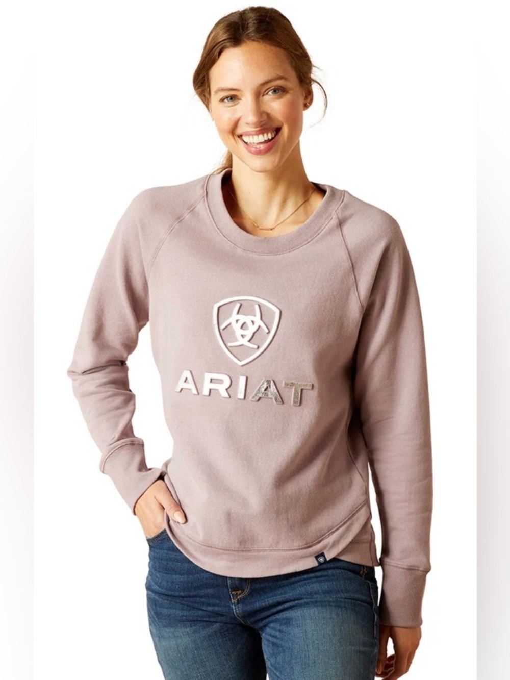ARIAT Women’s Benicia Mauve-Pink Logo Crewneck Sweatshirt Size Small